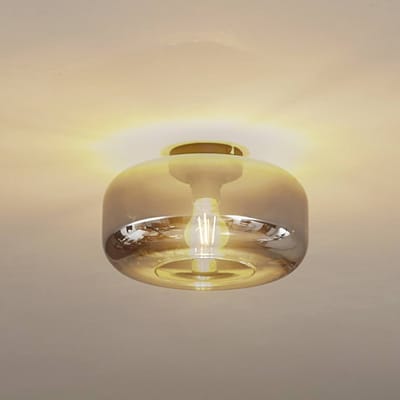 Lindby - plafondlamp - 1licht - Glas, ijzer - H: 17.3 cm - E27 - rookgrijs, zandzwart