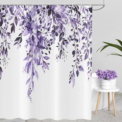 Douchegordijn 180x200cm - Paarse Eucalyptus Bladeren - Waterdicht en Wasbaar - Frisse Lente Sfeer - ShopVlot