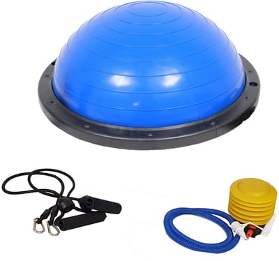 TRUTZHOLM Balanstrainer ø 60cm Blauw - Halve Fitnessbal met Weerstandskabels - Gymnastiek & Yoga Balans Trainingsbal