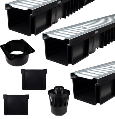 Wovar Lijngoot Zwart Verzinkt 3 meter | Complete Set | Afvoergoot