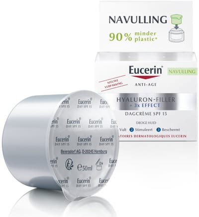 Eucerin Hyaluron-Filler + 3x Effect Dagcrème Droge Huid SPF 15 Navulling - 3 x 50 ml - Voordeelverpakking