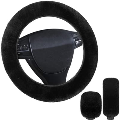 Famanu – Pluche stuurhoes, universele maat 36-39 cm, antislip en warm, 3-delige set voor auto-accessoires
