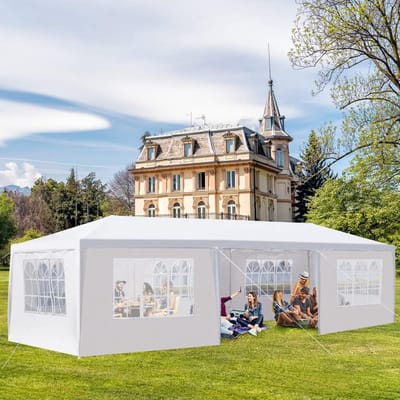 Feesttent Met Zijwanden - Grote Partytent - Buitenfeesten Organiseren - Waterdicht UV Beschermend - 3m x 9m - Wit