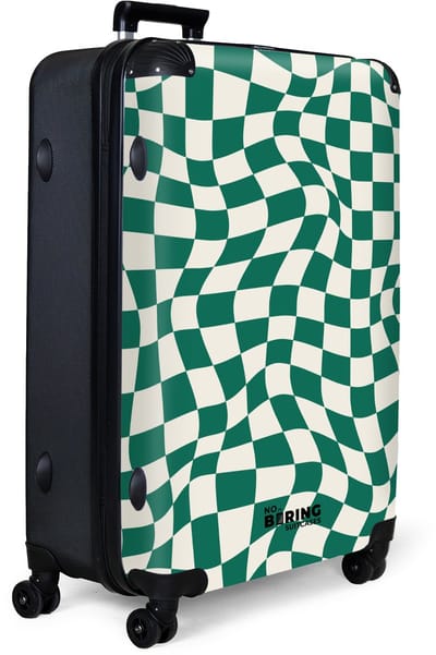 NoBoringSuitcases.com® - Koffer groot - Reiskoffer lichtgewicht - Golvende groen met wit geruite print - Rolkoffer met 4 wielen - Grote trolley XL - 98 liter bagage