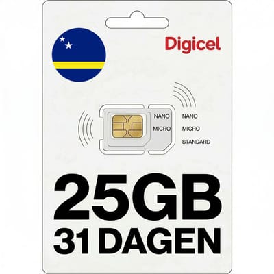 25GB Prepaid Internet SIM-kaart - ABC-Eilanden (Curaçao, Aruba, Bonaire) - 31 dagen