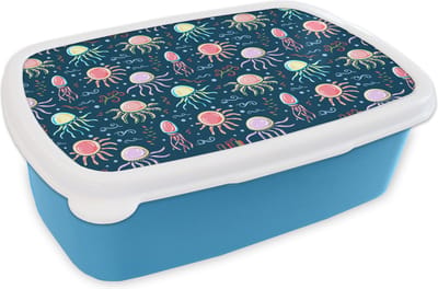 Broodtrommel Blauw - Lunchbox - Brooddoos - Design - Dieren - Kwallen - 18x12x6 cm - Kinderen - Jongen