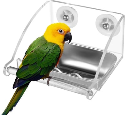 Dailygoods- Voederhuisje Roestvrij Staal - Hangend Voederhuisje - Vogelvoerbakje - Antislip Standaard - Eenvoudig te Installeren - Voor Parkieten/Valkparkieten - Vogelvoerbak