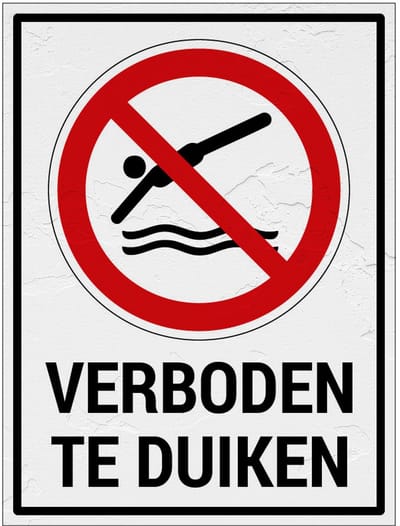 Verboden te duiken bord met tekst | Sign Again materiaal | 20 x 15 cm