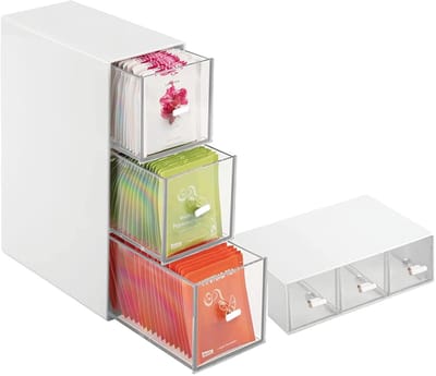 Cosensi- Theedoos met 3 lades - Plastic Opbergdoos - Keuken Organizer - Opslagbox - Multifunctioneel - 7.7L x 16.6W x 22.8H cm