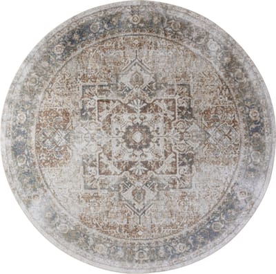 SURYA Alora rond vloerkleed wasbaar oosters vintage bruin ivoor