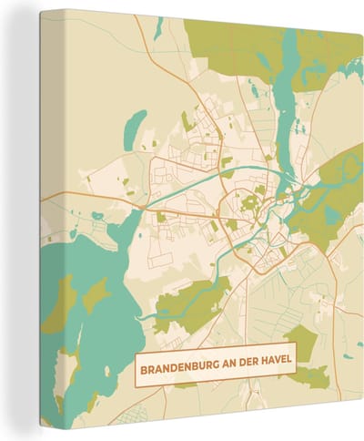 Canvas Schilderij Brandenburg an der Havel - Stadskaart - Kaart - Vintage - Plattegrond - 20x20 cm - Wanddecoratie