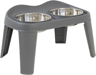 Verhoogde Hondenbakken - Dubbele Voerbak - Comfortabel Eten - Antislip Ontwerp - 38.6 x 24.2 cm - Grijs