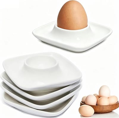 Set met zachte gekookte eierhouders, 4 stuks eierdopjes, wit plastic, gekookt eierdopje, set met eierhouder, vierkant, stapelbaar, eierstandaard met dienblad, geschikt voor keuken, gekookte eieren