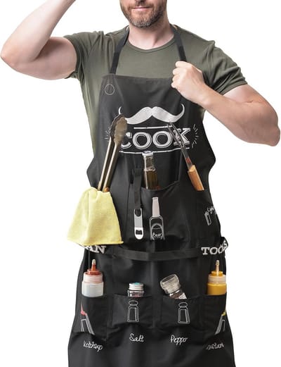 Grappig BBQ-Schort voor Mannen - Schort met Kap, 7 Zakken en Flesopener - Leuk Cadeau voor Feestdagen
