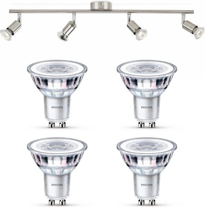 Philips Limbali Opbouwspot (Mat Chroom) - Warmwit Licht - Plafondspot met 4 Lichtpunten - GU10 - Niet Dimbaar