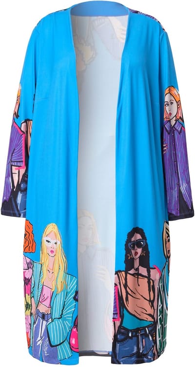 Angel of Style - Dames - Kimono jersey vrouwenmotief - Mineraalblauw - Maat 48