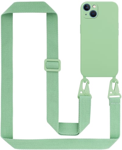 Cadorabo Mobiele telefoon ketting geschikt voor Apple iPhone 13 in LIQUID LICHT GROEN - Silicone beschermhoes met lengte verstelbare koord riem