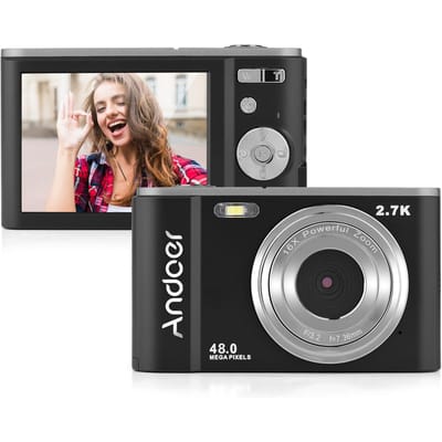 Andoer draagbare digitale camera 48MP 2,7K 2,88-inch IPS-scherm 16X zoom Autofocus Zelfontspanner 128GB zwart