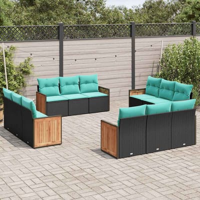 vidaXL - 12-delige - tuinbankset - met - kussens - van - zwart - polyrotan