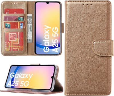 Hoesje geschikt voor Samsung Galaxy A25 bookcase met pasjeshouder - Goud