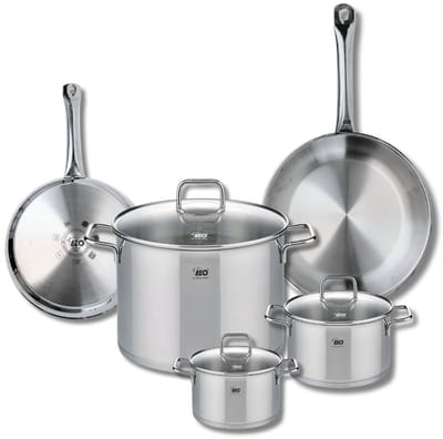 Set van 2 Koekenpannen 24 en 28 cm en 3 Kookpotten 14, 16 en 26 cm Elo Profi Citrin