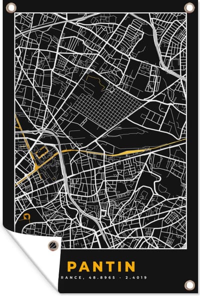 Muurdecoratie Plattegrond – Pantin – Stadskaart – Kaart – Frankrijk - 120x180 cm - Tuinposter - Tuindoek