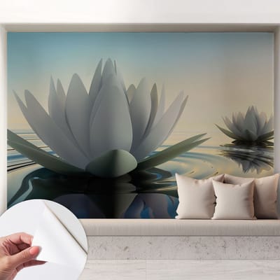 Coloray Zelfklevend Behang - Waterlelies Zelfklevend fotobehang - 208x146 cm - Wit Zelfklevend Behang - Voor de slaapkamer, woonkamer en badkamer. - Herpositioneerbaar - Stickerbehang op rol