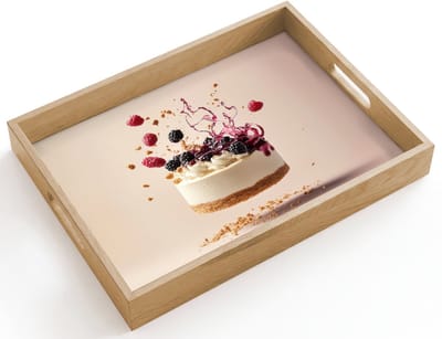 Dienblad hout 40x30 cm - Schootdienblad - Cheesecake - Eten - Roze - Taart - Borrelplank rechthoek - Plateau dienbladen