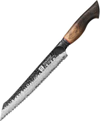 XinZuo Broodmes Damascus – X06 Mo Series – 22 cm – Gebrand Eiken Handvat – Professioneel Keukenmes