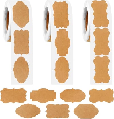 750 Stuks Zelfklevende Labels voor Schrijven, Kraft Papieren Stickers voor Flessen, Potten en Handgemaakte Creaties, 3 Rollen