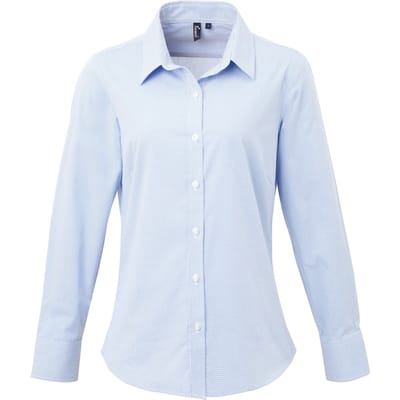 Premier Dames/dames Microcheck Shirt met lange mouwen (Lichtblauw/Wit)