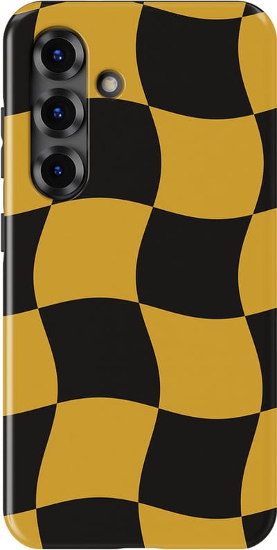 Checkered Warp Hoesje Samsung Galaxy S25 FE | Geschikt Voor Mag | Uniek Design Hoesje | Beschermhoes Samsung Galaxy S25 FE Yellow Rush