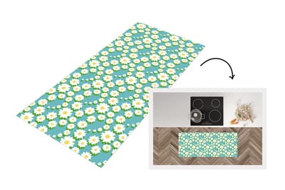 Keukenloper - Loper keuken - Bloemen - Patroon - Madelief - 120x50 cm - Keukenloper vinyl