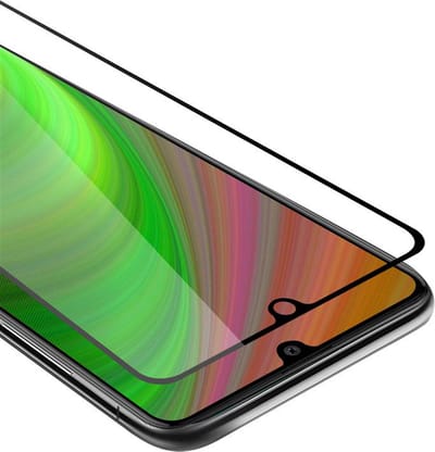 Cadorabo Screenprotector geschikt voor Samsung Galaxy A41 Volledig scherm pantserfolie Beschermfolie in TRANSPARANT met ZWART - Gehard (Tempered) display beschermglas in 9H hardheid met 3D Touch
