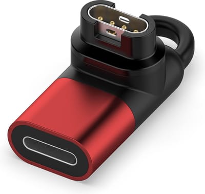 DrPhone UCE7 Lightning Vrouwelijk 90 graden Garmin adapter- Kabelconverter – Omvormer - Geschikt voor o.a Garmin Fenix 7 7S 7X 6 6S 6X 5 5S 5X, Forerunner 945 45 45S, Vivoactive 4 en meer – Rood/Zwart