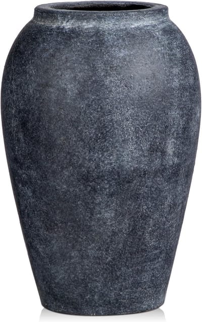 Rustieke antieke terracotta bloemenvaas - 25 cm hoog met brede mond en matte afwerking