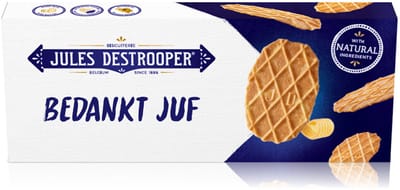 Jules Destrooper Natuurboterwafels "Bedankt juf!" 100g - cadeau voor leerkracht - perfect geschenk voor einde van het schooljaar