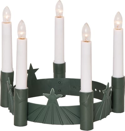 LED-kaarskroon "Santa Lucia", 5-vlammig, kunststof, groen, maat verstelbaar, op batterijen, 21 cm