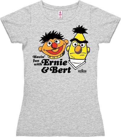 Logoshirt Vrouwen T-shirt Ernie en Bert - Havin'Fun - Sesamestreet - Shirt met ronde hals van Logoshirt - grijs gespikkeld