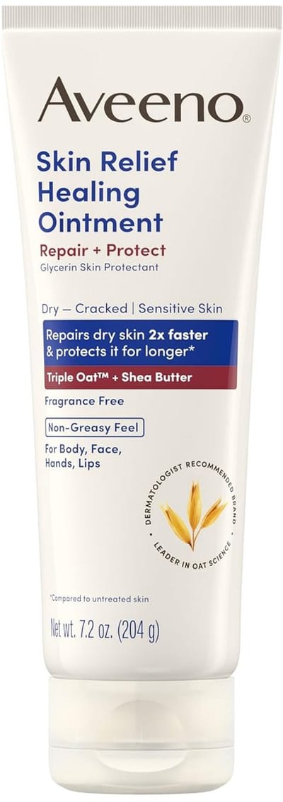 Aveeno Skin Relief Healing Ointment – 72u Bescherming, Zeer Droge & Gebarsten Huid, Parfumvrij, 204 g
