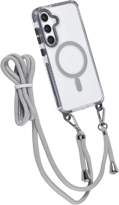 Hoes Geschikt voor: Samsung Galaxy S24 Plus Hoesje voor om de nek - Magnetisch Magsafe Hoesje Met Koord - Hoes Met Koord - Hoes Cover Met Koord - Grijs