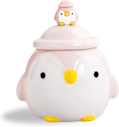 Roze mok met schattige pinguïnprint, ideaal voor koffie, thee en cadeau-ideeën