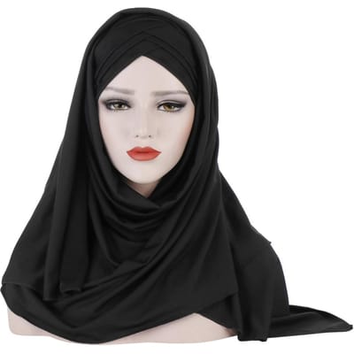 Écharpe Hijab Instantanée en Jersey Musulman Pour Femmes Femme Musulman Prête À Porter Hijabs Bonnet Sous-Écharpe Et Foulard Deux En Un black