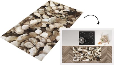 Keukenloper - Loper keuken - Bloemen - Hortensia - Bruin - 120x60 cm - Keukenloper vinyl