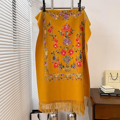Luxe Warme Poncho Kasjmier Winter Dames Sjaal Bloemen Sjaal Wikkels Vrouw Dikke Pashmina Franje Deken Bufanda Echarpe One Size orange