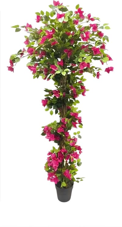 Kunstmatige Bougainvillea Boom 180 cm - Kunstplant - Nepplant met Houten Stam & Roze Bloemen - Voor Binnen & Buiten - Wit