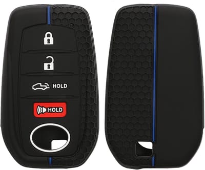 kwmobile autosleutel hoesje geschikt voor Toyota Venza Highlander Tundra Corolla 2019-2024 Autoschlüssel hoes - Siliconen autosleutel behuizing - Auto sleutel case met honingraat - Sleuteletui in zwart / blauw