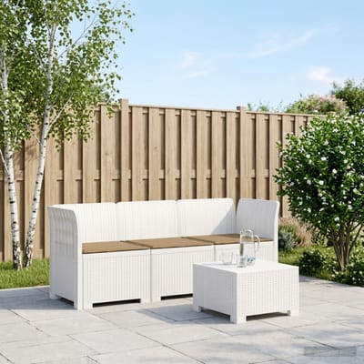 vidaXL - 3-Zits - Tu - bank - met - Kussens - Rattan - Look - PP - Wit