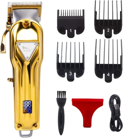 SnelShoppen - Professionele tondeuse voor heren met LCD-display, 4-in-1 baardtrimmer en tondeuseset, USB-oplaadbaar, batterij- en netvoeding, ideaal v