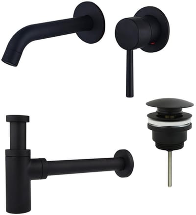 FugaFlow Eccelente Sobrado Badkamer Slim Wastafelkraanset - inbouw wastafelkraan - klikwaste plug - design sifon - Mat zwart